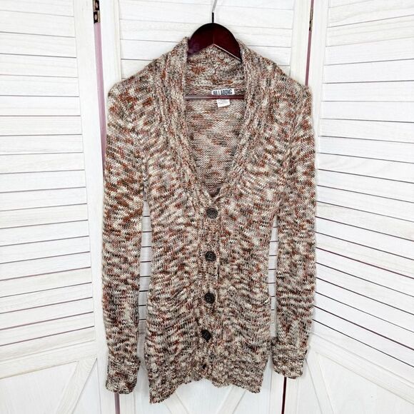 Billabong Marled Cardigan Sweater Brown Multi Juniors Large Button Shawl Collar - Picture 8 of 12